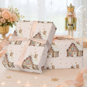 Papier Cadeau Maison en pain d'épices de Noël de style aquarelle