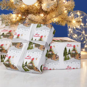 Papier Cadeau Maison en pain d'épices mignonne imprimée Noël