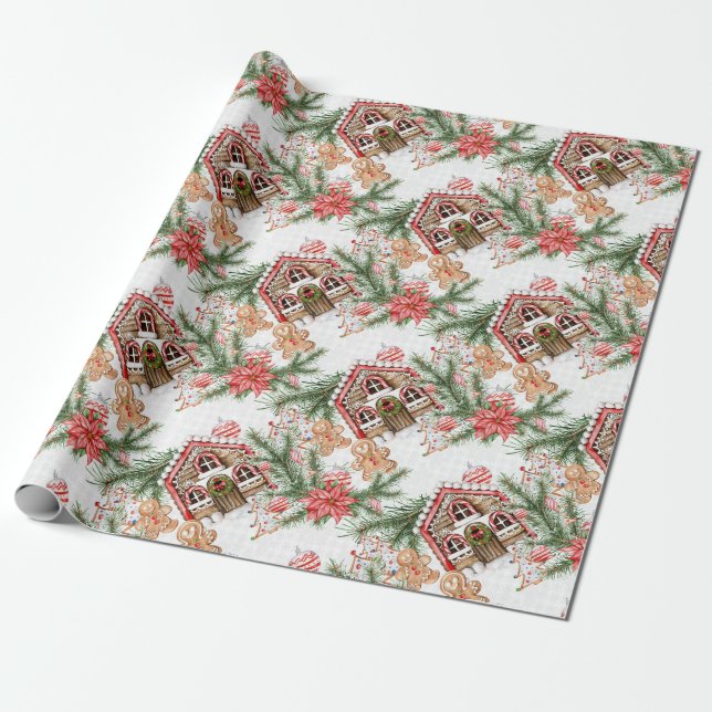 Papier Cadeau Maison en pain d'épices Sucre de canne Retro Noël  (Déroulé)