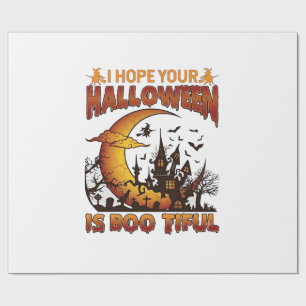 Papier Cadeau Maison Hantée Halloween Boo Tiful Croissant de Lun
