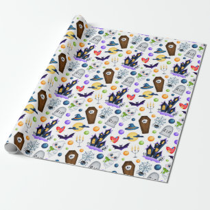 Papier Cadeau Maison hantée mignonne Motif d'Halloween