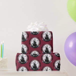 Papier Cadeau Maison Hantée Pleine Lune Chauves-souris Joyeux Ha