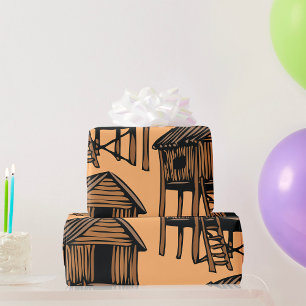 Papier Cadeau Maison sur pilotis tropicale Hutte traditionnelle
