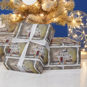 Papier Cadeau Maison Victorienne De Noël En Hiver