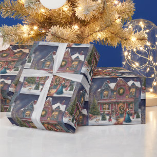 Papier Cadeau Maison victorienne, Mesdames, Enfants le soir de N