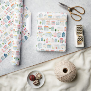 Papier Cadeau Maisons couleur aquarelle