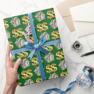 Papier Cadeau Maisons d'argent et panneaux de dollars d'or