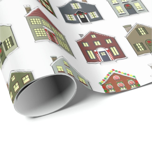 Papier Cadeau Maisons de Noël (Coin rond)