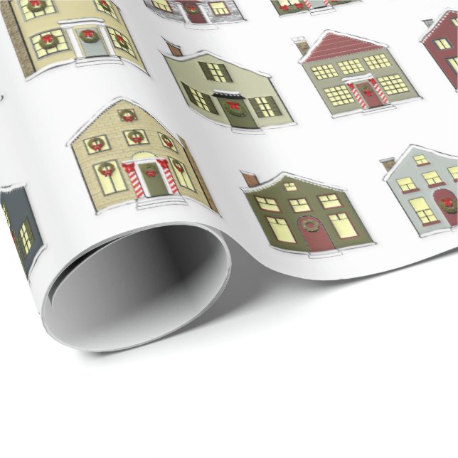 Papier Cadeau Maisons de Noël (Coin rond)