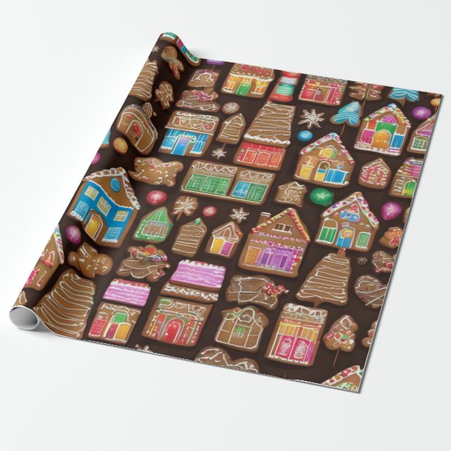 Papier Cadeau Maisons de pain d'épices (Déroulé)
