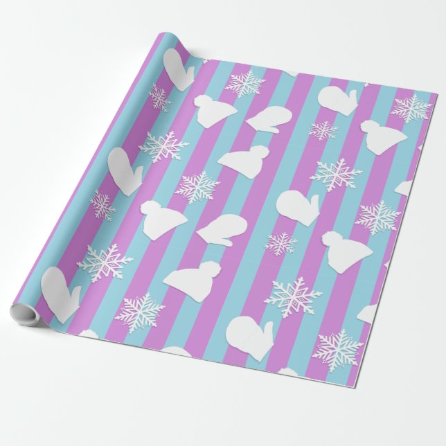 Papier Cadeau Maisons de vacances violet et bleu et Casquettes d (Déroulé)
