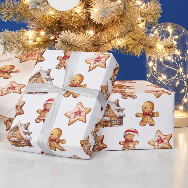 Papier Cadeau Maisons et hommes en pain d'épices (Vacances)