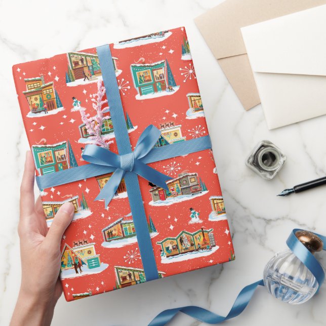 Papier Cadeau Maisons modernes du milieu du siècle Noël Orange 4 (Cadeaux)
