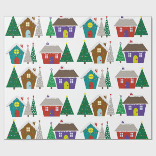 Papier Cadeau Maisons neigeuses mignonnes - papier d'emballage