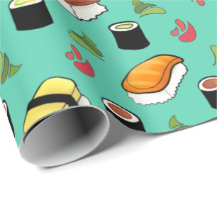 Papier Cadeau Maki et Nigiri Sushi avec Wasabi et Ginger