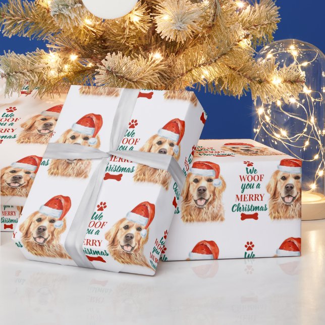 Papier Cadeau Malheur à vous joyeux Noël mignon chien Golden Ret (Vacances)