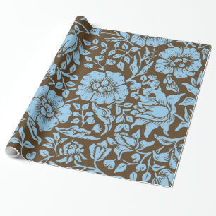 Papier Cadeau Mallow, design vintage, en bleu doux et marron