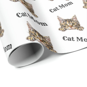 Papier Cadeau Maman Chat Kurilian Bobtail à Motif Répétitif