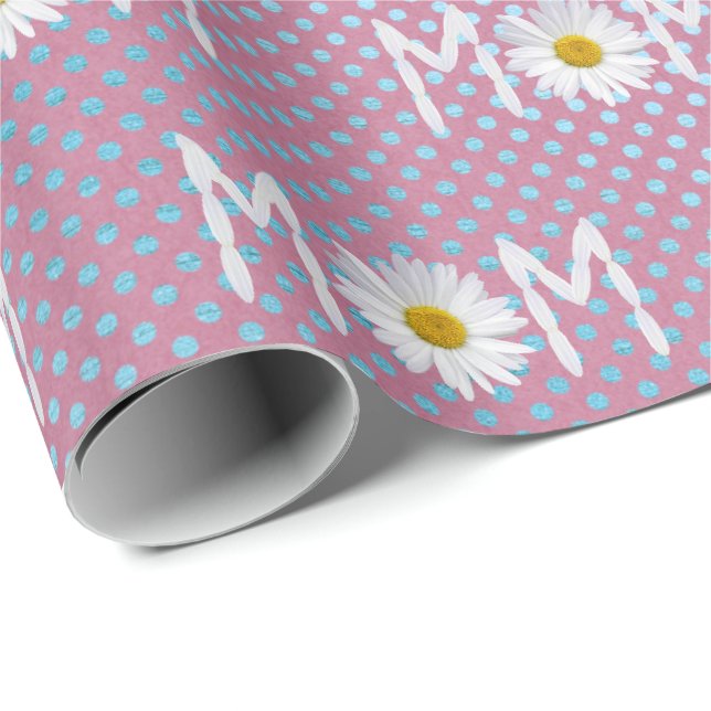 Papier Cadeau Maman Daisy Sur Papier Pois Enveloppé (Coin rond)