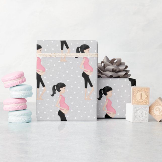 Papier Cadeau Maman Enceinte En Pois (Baby Shower)