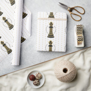 Papier Cadeau MAMAN Reine de ma vie, Écriture Dorée Échecs Noirs