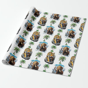 Papier Cadeau Mammoth Sabertooth Tiger âge de glace Conception M