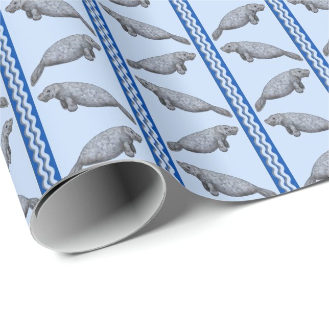 Papier Cadeau Manatee Stripe Wrapping Paper (Coin rond)
