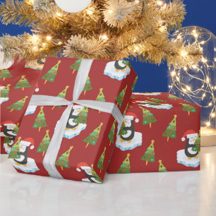 Papier Cadeau Manchots et sapins de Noël