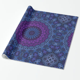 Papier Cadeau Mandala au crépuscule profond bleu et violet