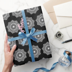 Papier Cadeau Mandala blanc sur fond noir