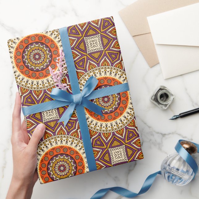 Papier Cadeau Mandala Circles crème Bourgogne et orange (Cadeaux)