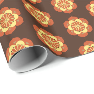 Papier Cadeau Mandala de la fleur de lotus, marron, rouille et j