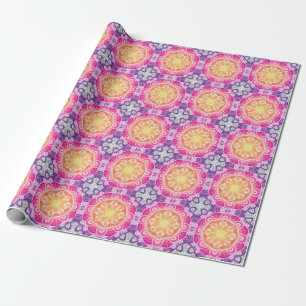Papier Cadeau Mandala fleuri ornemental : vintage coloré.