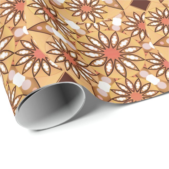 Papier Cadeau Mandala motif, bronzage caramel, chocolat (Coin rond)