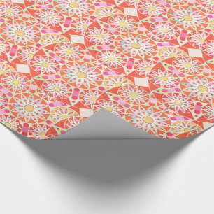 Papier Cadeau Mandala motif, corail rouge, rose, or