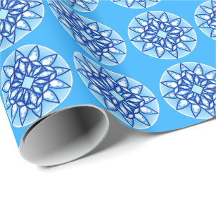 Papier Cadeau Mandala motif en bleu turquoise, bleu marine et bl