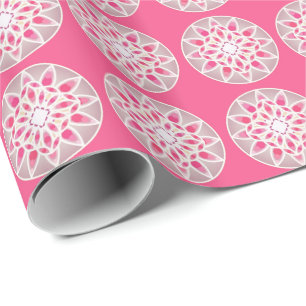 Papier Cadeau Mandala motif en rose chaud, blanc et gris