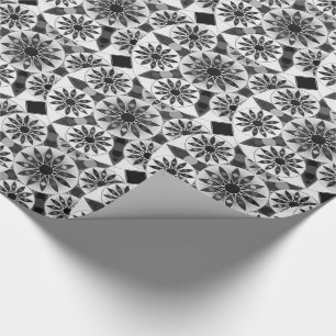 Papier Cadeau Mandala motif, noir, blanc et gris / gris