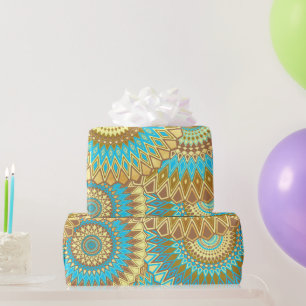 Papier Cadeau Mandala superposé bleu marron or