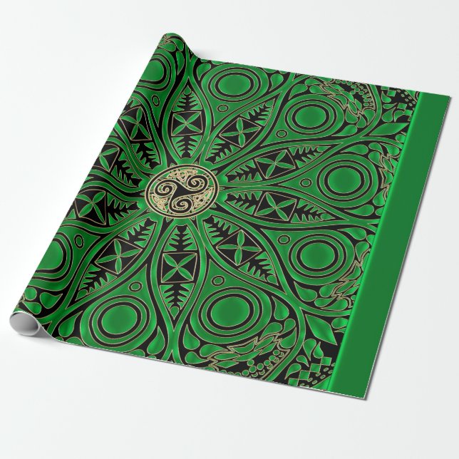 Papier Cadeau mandala vert irlandais de Triskele de Celtic (Déroulé)