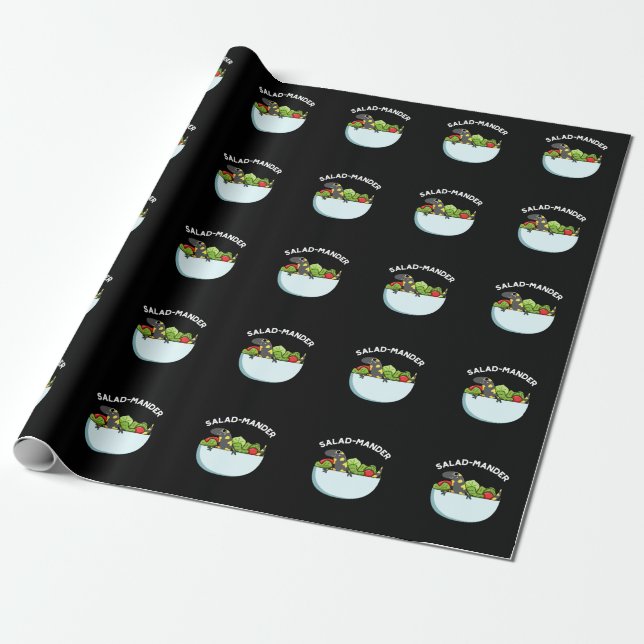 Papier Cadeau Mander Salade Drôle Salamandre Animal Pun Dark BG (Déroulé)