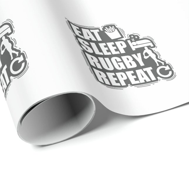 Papier Cadeau Mangez Sleep Rugby Répéter Football Sport (Coin rond)