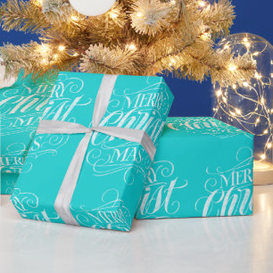 Papier Cadeau Manuscrit bleu turquoise de calligraphie de craie