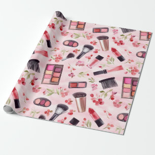 Papier Cadeau Maquillage à l'aquarelle Motif de beauté avec des