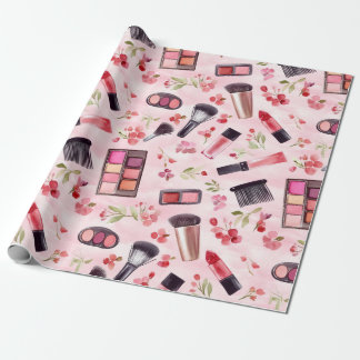 Papier Cadeau Maquillage à l'aquarelle Motif de beauté avec des 