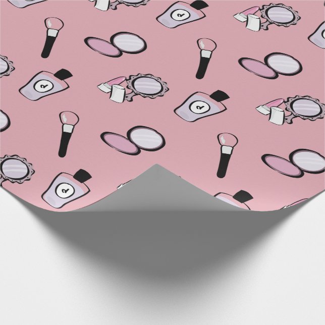 Papier Cadeau Maquillage Motif cosmétique rose moderne (Coin)