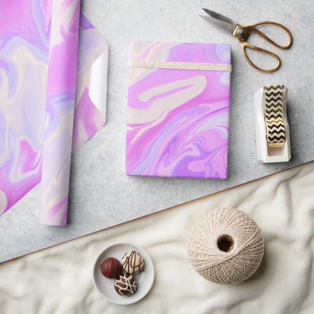 Papier Cadeau Marbre à dégradé iridescent rose et violet  (Artisanat)