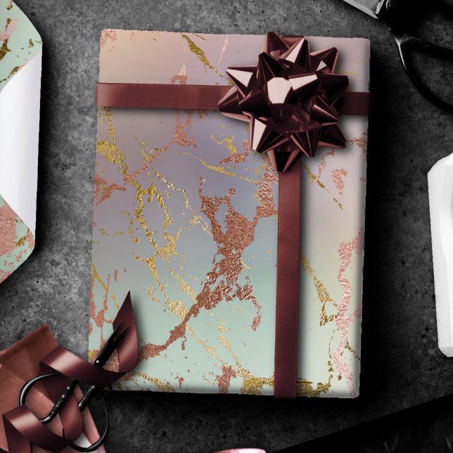 Papier Cadeau Marbre beige élégant | Rose vert sauge doré rose (Créateur téléchargé)
