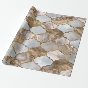 Papier Cadeau Marbre blanc de treillis marocain et or