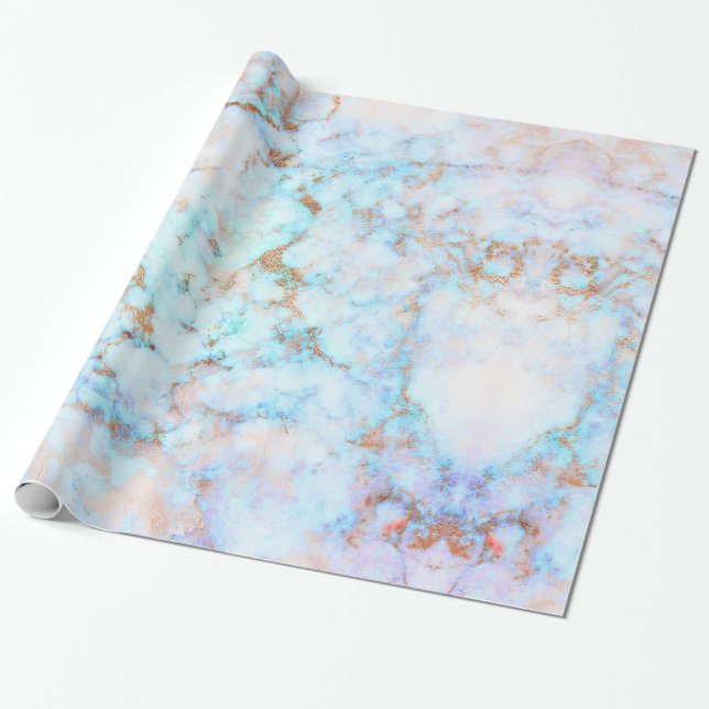 Papier Cadeau Marbre blanc et bleu-vert de Faux de teinte (Déroulé)